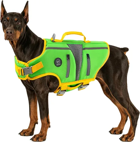 Vista 23 de EMUST Chalecos salvavidas ajustables para perros pequeños con flotabilidad mejorada, chaleco de natación para perros pequeños con asa de rescate