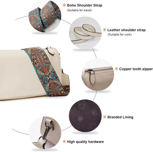 Vista 4 de Bolsos cruzados de cuero para mujer Monederos cruzados de cuero genuino para mujer de moda - Bolsos colgantes de hombro pequeños y correa ancha