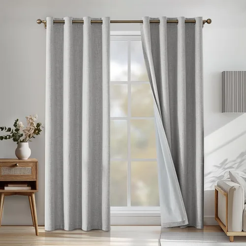 Vista 99 de Cortinas 100% opacas para dormitorio, cortinas opacas de 63 pulgadas de largo, cortinas opacas de lino para sala de estar, cortinas con ojales