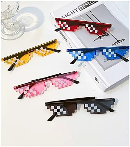 Vista 2 de 5 gafas de sol coloridas Thug Life Pixelated Funny Mosaic Glasses para fiesta, club, bar, fotos, gafas de sol, decoración, juego de moda, Negro