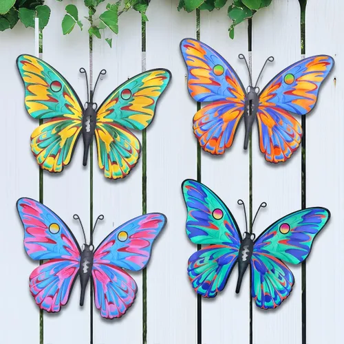 Vista 10 de Decoración de Pared de Mariposa de Metal - Arte Decorativo de Pared para Valla Exterior de 9,6", Decoración Colgante para Jardín y Patio, Sala