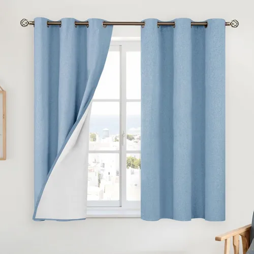 Vista 56 de YoungsTex - Cortinas 100% opacas para dormitorio, con aislamiento térmico y ojales, cortinas oscuras negras con capa pesada para ventana de sala