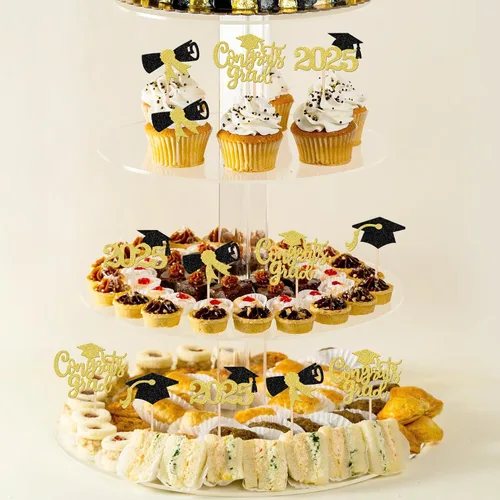 Vista 5 de 24 piezas 2025 decoraciones para cupcakes de graduación 2025 con purpurina contratos graduados diploma de graduación clase de 2025, selecciones