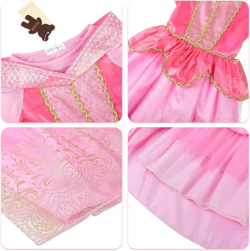 Vista 5 de knemmy Princess Dress Up Costume Aorura Dress for Girls Halloween Cosplay Christmas Birthday Party Dress Pink