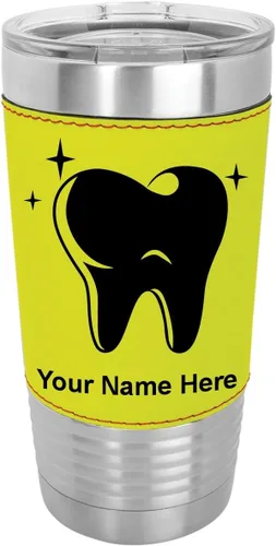 Vista 14 de LaserGram Vaso aislado al vacío de 20 onzas, con dientes, grabado personalizado incluido (piel sintética, estilo béisbol)