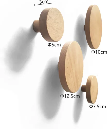 Vista 2 de Ganchos redondos de madera para colgar en la pared, perchas de madera para colgar en la pared, ropa, bufanda, sombrero, bolsa, toalla, decoración