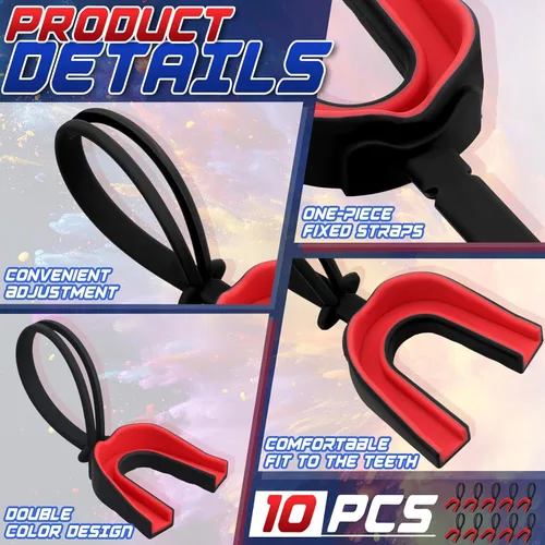 Vista 3 de Seematn 10 protectores bucales con correa, protector bucal deportivo, protector bucal de fútbol para jóvenes, protector bucal para evitar que