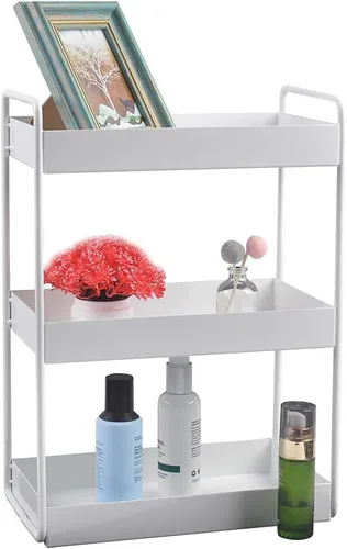 Vista 8 de Organizador de encimera de baño de 2 niveles, soporte para cosméticos, organizador de cosméticos, estante de almacenamiento de gabinete de cocina