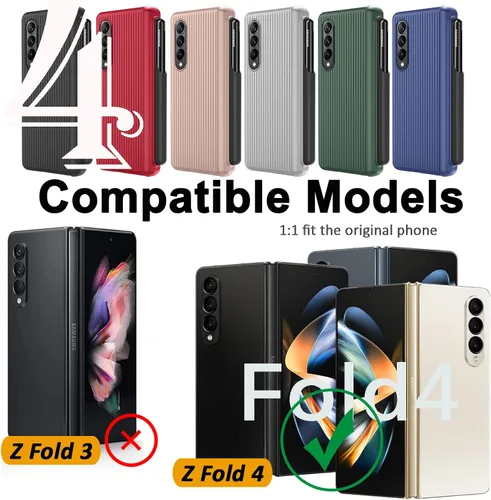 Vista 7 de Miimall Funda compatible con Samsung Galaxy Z Fold 4 con S Pen, protector de pantalla frontal, diseño de rayas verticales, funda con bisagras