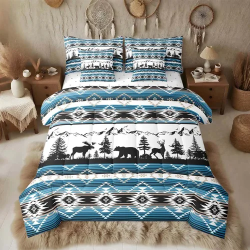 Vista 21 de Feelyou Juego de edredón de ciervo con sábanas – Tamaño Queen 7 piezas Juego de ropa de cama infantil de caza rústica – Cama de ciervo de cabaña