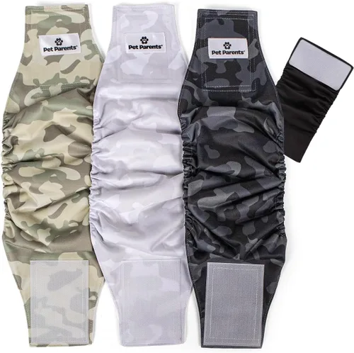 Vista 17 de Pet Parents - Bandas abdominales y extensores lavables prémium para perros machos - Pañales para perros machos - Paquete de 3 - Color: negro