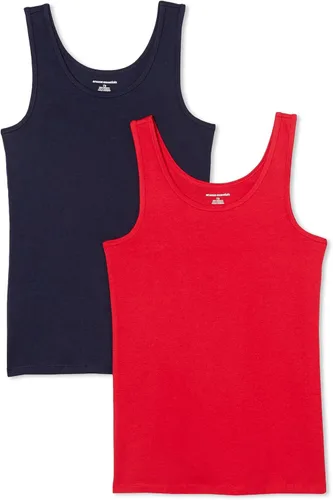 Vista 16 de Amazon Essentials Camisetas sin mangas ajustadas y acanaladas con cuello redondo para mujer, paquete de 2 Gris claro jaspeado/rosa claro