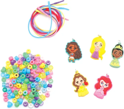 Vista 3 de Estuche de actividades para collar de princesa de Disney, kit de fabricación de joyas con cuentas, dijes y cuerdas, crea collares de princesa