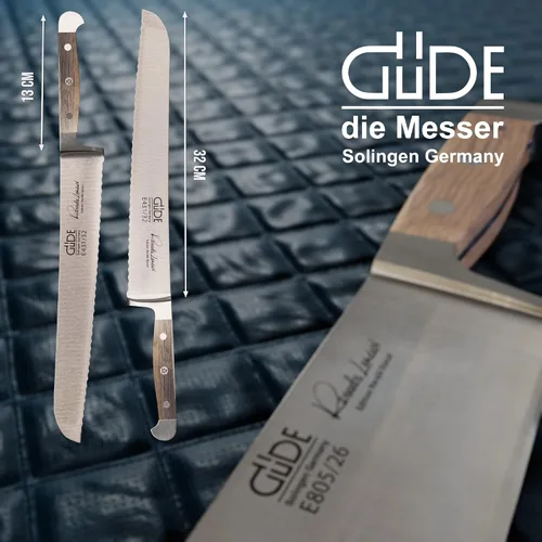 Vista 2 de Güde Alpha Barrel Series Cuchillo de pan de acero inoxidable con mango de roble, 12.5 pulgadas