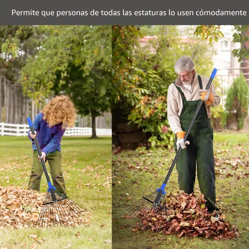 Vista 6 de Rastrillo de Hojas de Metal Ajustable con Mango Largo, Rastrillos de Jardín para Césped de Servicio Pesado con Cabeza Expandible de 8-17", Rastrillo