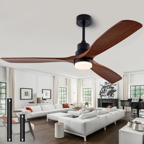 Vista 10 de 52” Silent Solid Wood Ceiling Fan Light, with 6-speed remote control, black