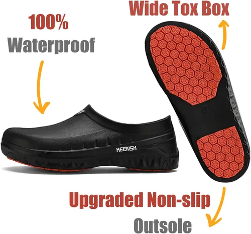 Vista 4 de MEIAGDT Zuecos de trabajo para mujer y hombre, zapatos de cocina, antideslizantes, impermeables, para restaurante, jardín, enfermería, servicio