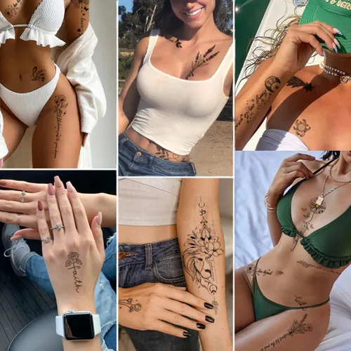 Vista 5 de CHARLENT Tatuajes temporales con palabras de flores para mujeres y niñas, de larga duración, impermeables, realistas, negros, sexis, tatuajes