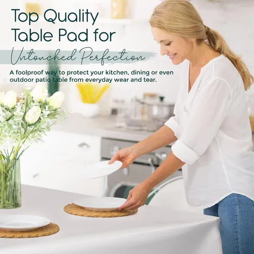 Vista 2 de Protector de mesa de alta calidad, protección superior contra derrames, arañazos y calor, mantel de vinilo reutilizable con respaldo de franela