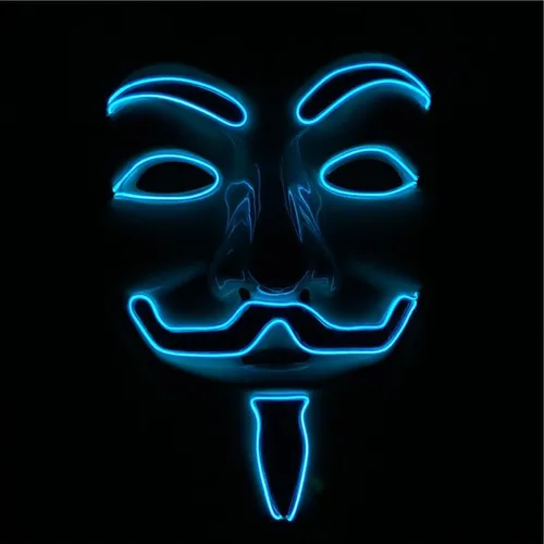 Vista 2 de Pinatas Máscara LED V para Vendetta de Halloween – Máscara de hacker de chico anónimo Fawkes con alambre EL Cyberpunk accesorio de disfraz