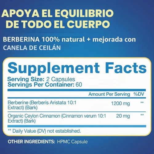 Vista 2 de Nutrivein Premium Berberine HCL 1200 mg - 120 Caps: Suplemento de berberina