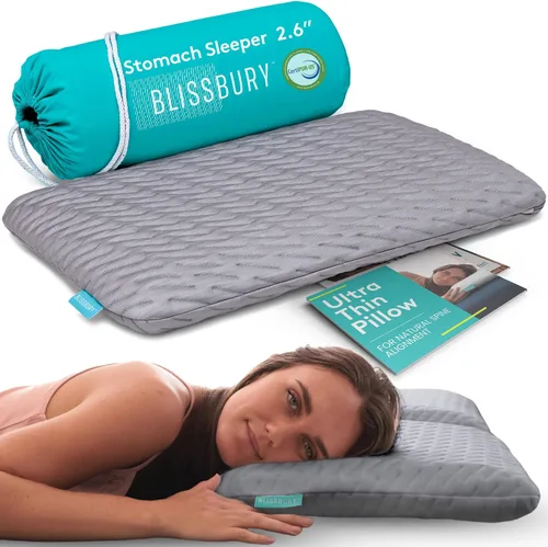 Vista 15 de BLISSBURY Almohada súper fina de 2.2 pulgadas para dormir, almohada plana de espuma viscoelástica premium fría al tacto para dormir boca abajo