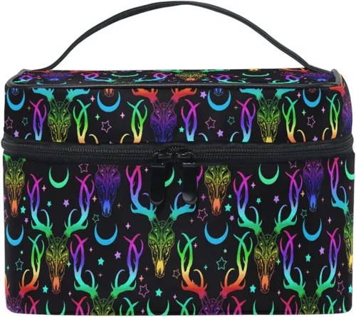 Vista 22 de Bolsa de Maquillaje, Estuche de Maquillaje Organizador de Viaje con Diseño de Calavera y Flores, Estuche de Cosméticos, Bolsas de Aseo para Niñas