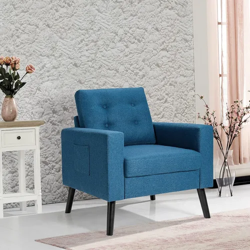 Vista 4 de Giantex Silla decorativa moderna, silla tapizada para sala de estar, sofá individual con botones, para leer en el dormitorio, habitación