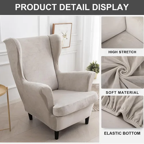 Vista 3 de Eco-Ancheng Wingback - Fundas para silla de 2 piezas para sillas con respaldo de ala, fundas de terciopelo lavables para sillas con respaldo de ala
