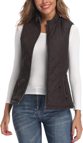 Vista 2 de Chaleco para exteriores de mujer, chaleco acolchado ligero con cremallera y cuello alto.