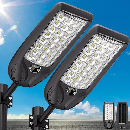 Vista 8 de MMKT - Farolas solares impermeables para exteriores, 3 colores LED del atardecer al amanecer, luces de inundación con sensor de movimiento y control