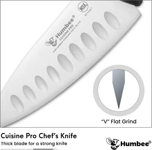 Vista 2 de Cuchillo de chef certificado NSF de 8 pulgadas, cuchillo de cocina de acero inoxidable de alto carbono con mango ergonómico codificado por