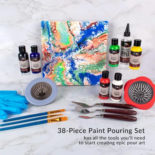 Vista 2 de WA Portman - Juego de 38 pinturas acrílicas listas para verter - 6 botellas de kits de pintura acrílica para adultos - Juegos completos de pintura