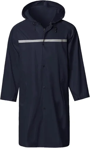 Vista 11 de Chaqueta de lluvia larga con capucha de seguridad para hombres, impermeable de emergencia, poncho Negro
