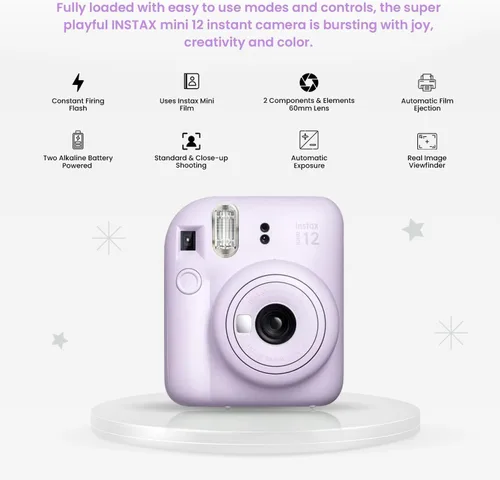 Vista 3 de Fujifilm INSTAX MINI 12 Blue Bundle 2025 (2 paquetes individuales (20 hojas), morado lila