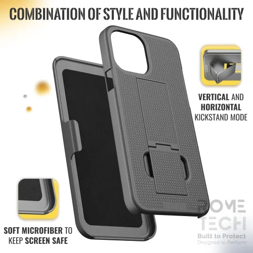 Vista 5 de Diseñada para iPhone 14 Plus - Funda con clip para cinturón y funda tipo pistolera - Funda protectora con soporte para teléfono - Negro (Puntos)
