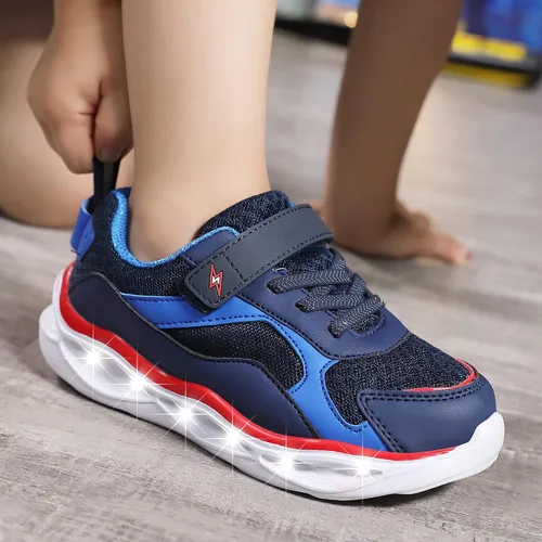 Vista 7 de Zapatos iluminados para niños y niñas, ligeros, con luces LED intermitentes, malla con purpurina, transpirables, adorables tenis para niños pequeños