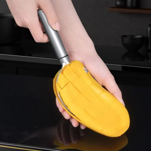 Vista 3 de Alipis Herramientas de preparación de mango, cuchara de acero inoxidable para cortar mango con mango antideslizante, divisor de frutas, cortador