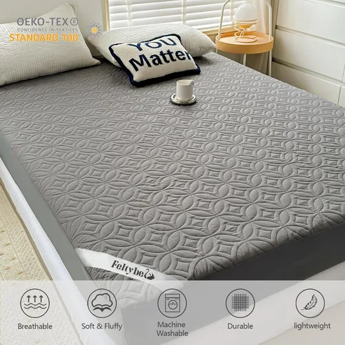 Vista 6 de FELTYBED Protector de colchón impermeable Twin de 39"x75", Funda de colchón suave Twin gris, Funda protectora acolchada de colchón transpirable