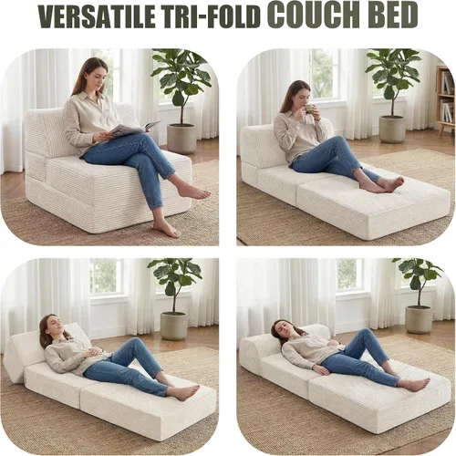 Vista 3 de Kasunpul sofá cama plegable con cojín, sofá cama plegable de espuma viscoelástica, silla cama convertible con funda lavable, sofá futón para piso