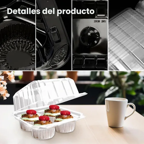 Vista 3 de Paquete de 40 cajas de plástico transparente para cupcakes de 4 compartimentos, soportes para cupcakes de 4 cavidades, recipientes transparentes