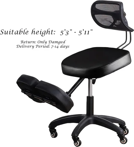 Vista 5 de Silla ergonómica ajustable con asiento y respaldo acolchados, silla de rodilla con corrección de postura para escritorio de oficina, cómoda