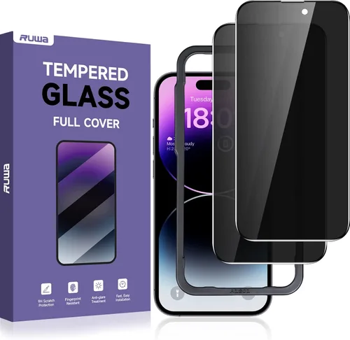 Vista 16 de ruwa Protector de pantalla de privacidad para iPhone 12 Pro Max [6.7 pulgadas] [2 unidades] Película de vidrio templado antiespía con marco