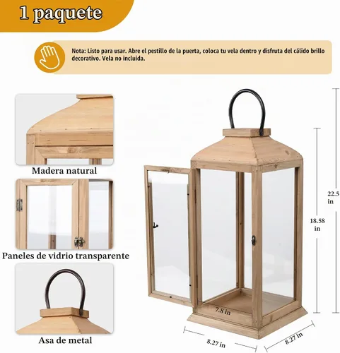Vista 5 de Bdor Linterna de vela de madera al aire libre de 22,5 pulgadas para porche