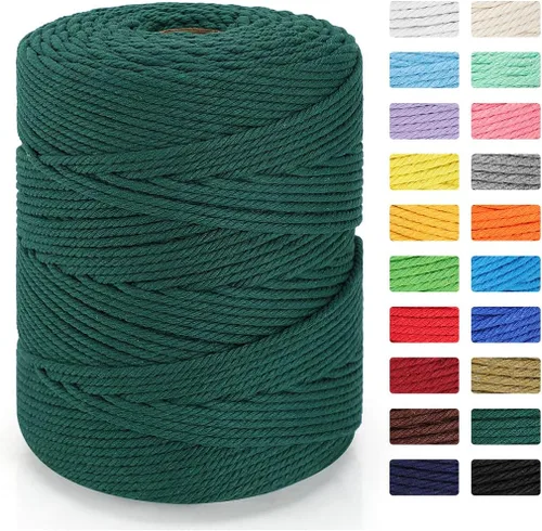Vista 20 de Cordón de macramé de 0.157 in x 328 yardas Cuerda de macramé 100% algodón natural Cuerda de algodón trenzado de 4 hebras para manualidades, Beige