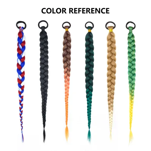 Vista 5 de Paquete de 2 extensiones de cola de caballo trenzada con lazo elástico, lacio, elegante envolvente, extensiones de cola de caballo de 26 pulgadas