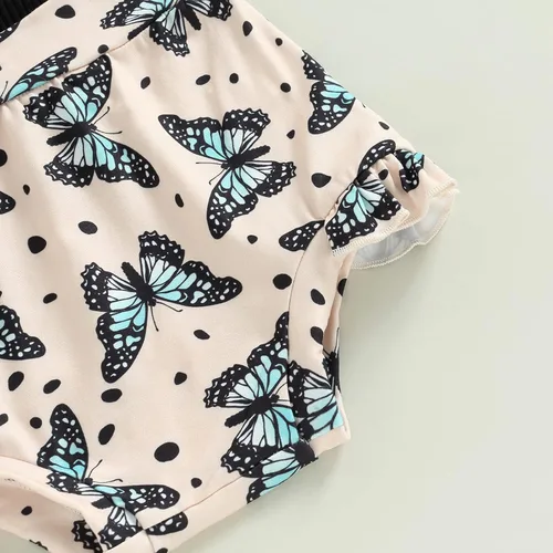Vista 159 de TheFound Trajes de verano para niñas pequeñas, sin mangas, de punto acanalado, halter, pantalones cortos, ropa para recién nacidos, conjunto de 3