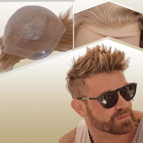Vista 16 de Peluca de cabello humano europeo de repuesto para hombre, encaje suizo frontal, 0.003 in, piel fina, poliuretano, con bucle, 10 x 8 pulgadas
