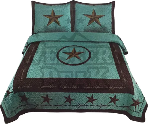 Vista 3 de Western Peak Texas Star Horse - Juego de colcha de 3 piezas estilo occidental (herradura turquesa, Queen)