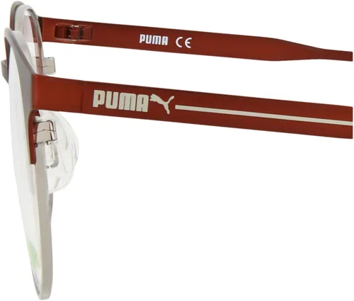 Vista 4 de PUMA Gafas de lujo transparentes redondasovaladas con marco de acero inoxidable de color burdeos, hechas en China, marco de acero inoxidable, moda